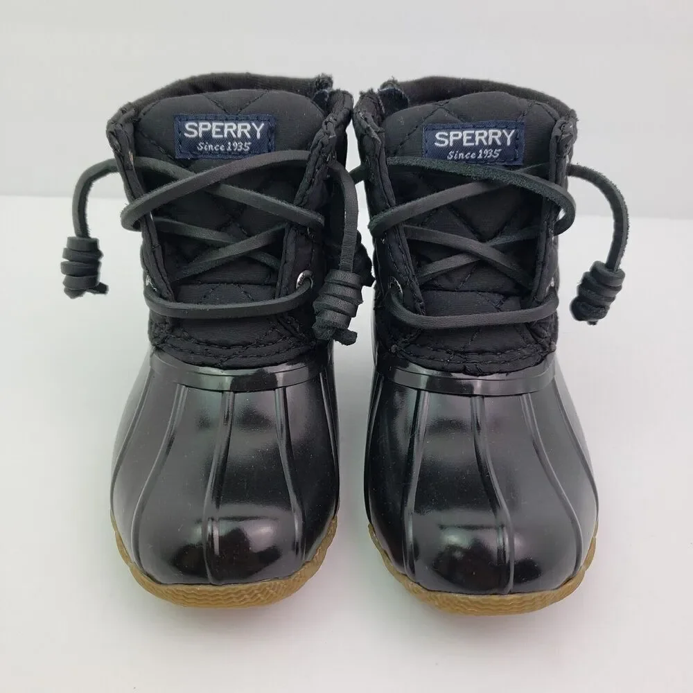 Sperry Top Sider Saltwater Toddler Size 6 Black Quilted Waterproof Duck Boots
